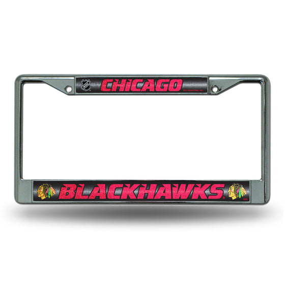 NHL Hockey Chicago Blackhawks Classic 12" x 6" Silver Bling Chrome Car/Truck/SUV Auto Accessory