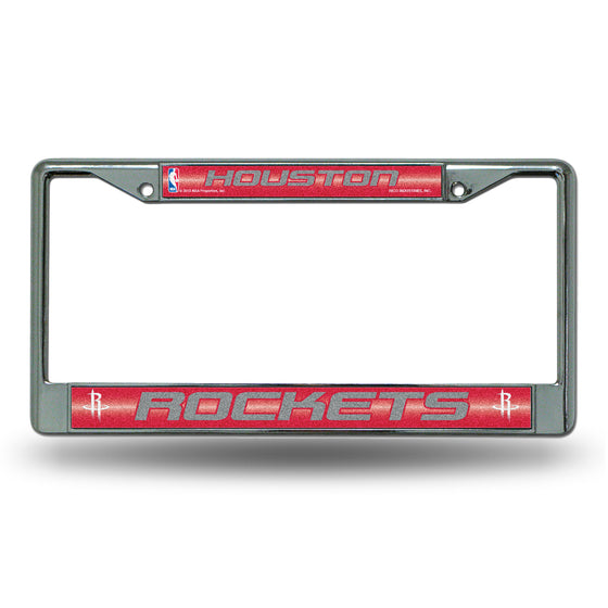 NBA Basketball Houston Rockets Classic 12" x 6" Silver Bling Chrome Car/Truck/SUV Auto Accessory