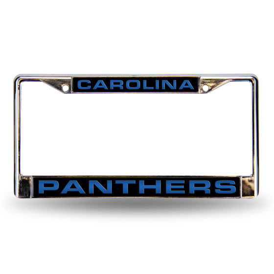 NFL Football Carolina Panthers Black 12" x 6" Laser Cut Chrome Frame - Car/Truck/SUV Automobile Accessory