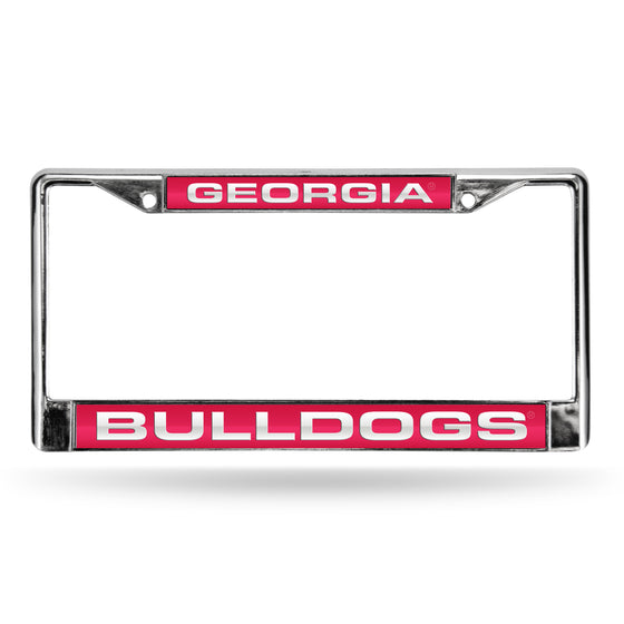 NCAA  Georgia Bulldogs Red 12" x 6" Laser Cut Chrome Frame - Car/Truck/SUV Automobile Accessory