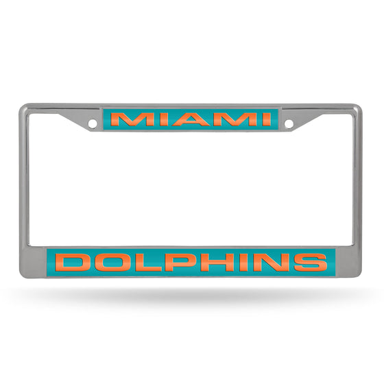 NFL Football Miami Dolphins Standard 12" x 6" Laser Cut Chrome Frame - Car/Truck/SUV Automobile Accessory