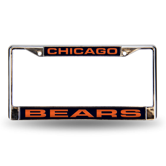 NFL Football Chicago Bears Blue 12" x 6" Laser Cut Chrome Frame - Car/Truck/SUV Automobile Accessory