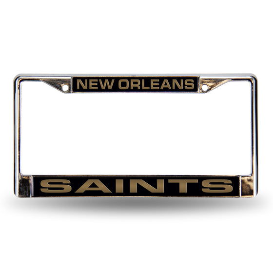 NFL Football New Orleans Saints Black 12" x 6" Laser Cut Chrome Frame - Car/Truck/SUV Automobile Accessory