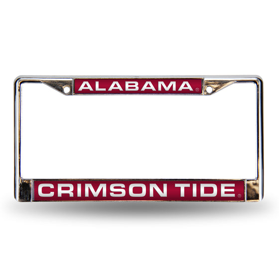 NCAA  Alabama Crimson Tide Red 12" x 6" Laser Cut Chrome Frame - Car/Truck/SUV Automobile Accessory