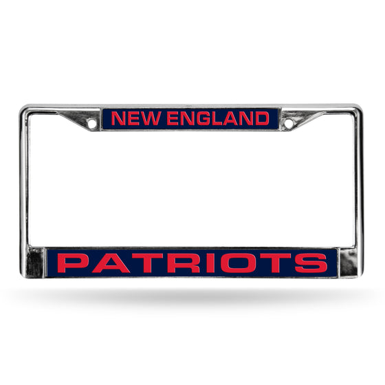 NFL Football New England Patriots Blue 12" x 6" Laser Cut Chrome Frame - Car/Truck/SUV Automobile Accessory