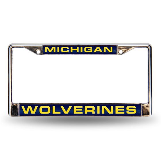 NCAA  Michigan Wolverines Blue 12" x 6" Laser Cut Chrome Frame - Car/Truck/SUV Automobile Accessory