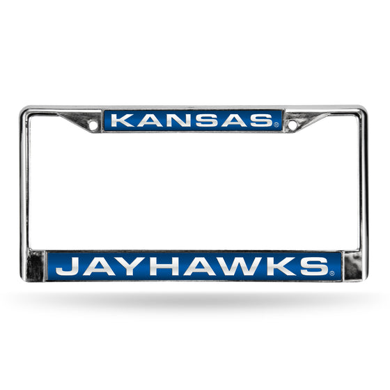 NCAA  Kansas Jayhawks Blue 12" x 6" Laser Cut Chrome Frame - Car/Truck/SUV Automobile Accessory