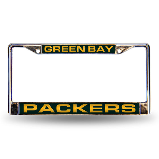 NFL Football Green Bay Packers Green 12" x 6" Laser Cut Chrome Frame - Car/Truck/SUV Automobile Accessory