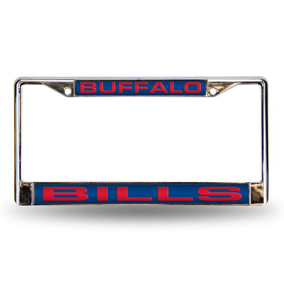 NFL Football Buffalo Bills Blue 12" x 6" Laser Cut Chrome Frame - Car/Truck/SUV Automobile Accessory