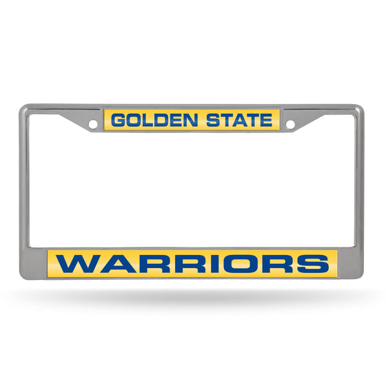 NBA Basketball Golden State Warriors Blue 12" x 6" Laser Cut Chrome Frame - Car/Truck/SUV Automobile Accessory