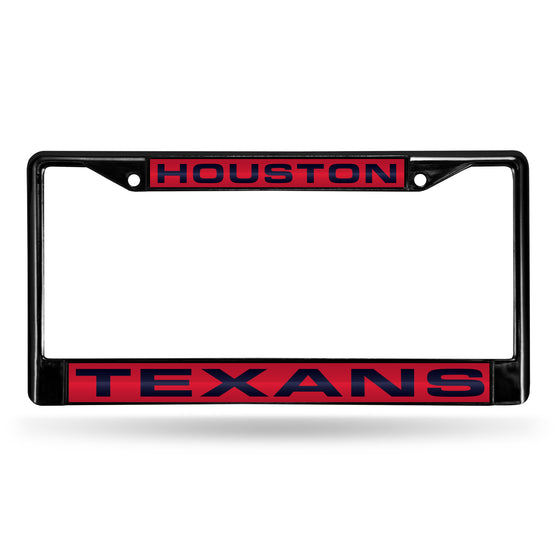 NFL Football Houston Texans Black 12" x 6" Black Laser Cut Chrome Frame - Car/Truck/SUV Automobile Accessory