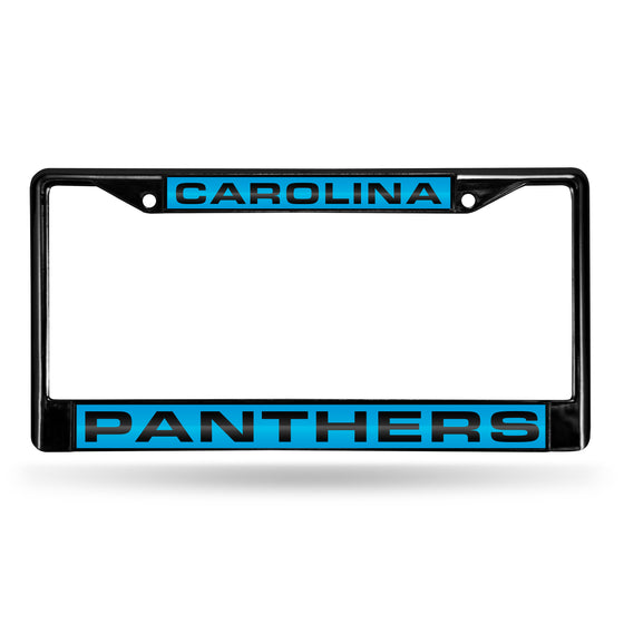 NFL Football Carolina Panthers Black 12" x 6" Black Laser Cut Chrome Frame - Car/Truck/SUV Automobile Accessory
