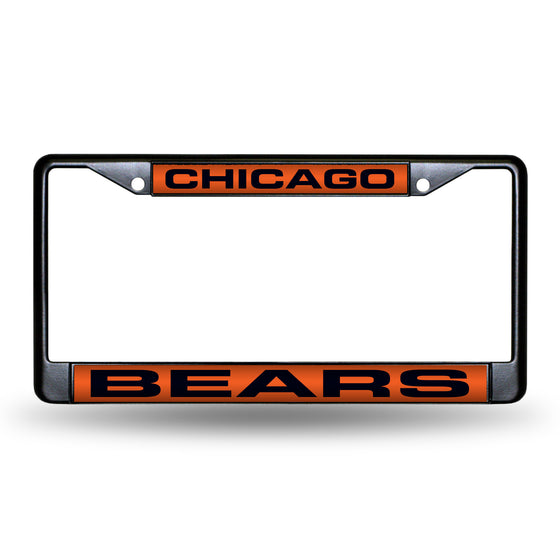 NFL Football Chicago Bears Black 12" x 6" Black Laser Cut Chrome Frame - Car/Truck/SUV Automobile Accessory