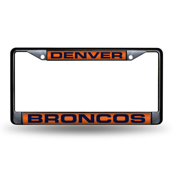 NFL Football Denver Broncos Black 12" x 6" Black Laser Cut Chrome Frame - Car/Truck/SUV Automobile Accessory