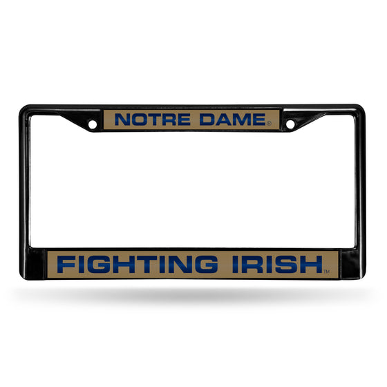 NCAA  Notre Dame Fighting Irish Black 12" x 6" Black Laser Cut Chrome Frame - Car/Truck/SUV Automobile Accessory