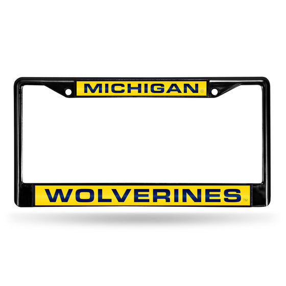 NCAA  Michigan Wolverines Black 12" x 6" Black Laser Cut Chrome Frame - Car/Truck/SUV Automobile Accessory