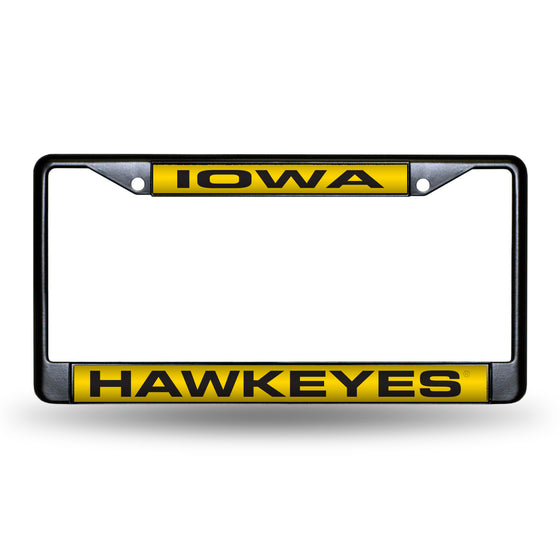 NCAA  Iowa Hawkeyes Black 12" x 6" Black Laser Cut Chrome Frame - Car/Truck/SUV Automobile Accessory