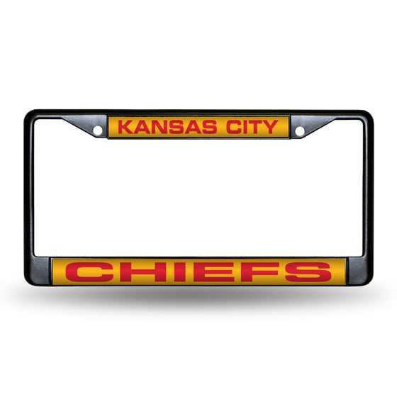 NFL Football Kansas City Chiefs Black 12" x 6" Black Laser Cut Chrome Frame - Car/Truck/SUV Automobile Accessory