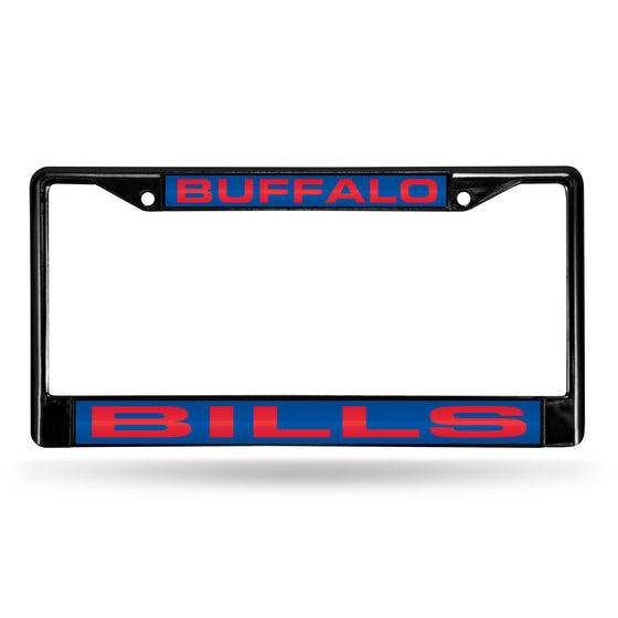 NFL Football Buffalo Bills Black 12" x 6" Black Laser Cut Chrome Frame - Car/Truck/SUV Automobile Accessory