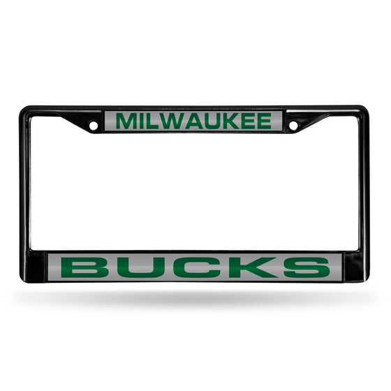 NBA Basketball Milwaukee Bucks Black 12" x 6" Black Laser Cut Chrome Frame - Car/Truck/SUV Automobile Accessory
