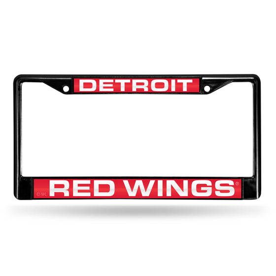 NHL Hockey Detroit Red Wings Black 12" x 6" Black Laser Cut Chrome Frame - Car/Truck/SUV Automobile Accessory