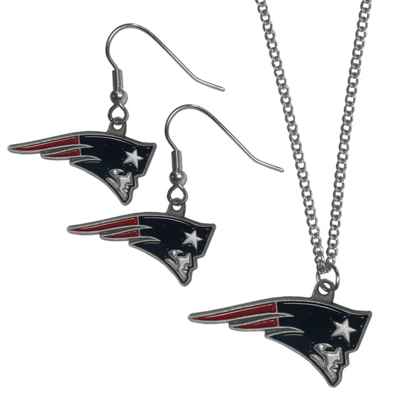 New England Patriots Dangle Earrings and Chain Necklace Set