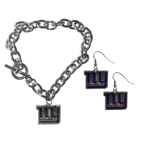 New York Giants Chain Bracelet and Dangle Earring Set