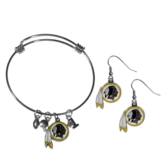 Washington Commanders Dangle Earrings and Charm Bangle Bracelet Set