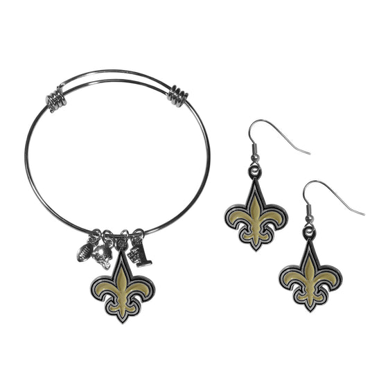 New Orleans Saints Dangle Earrings and Charm Bangle Bracelet Set