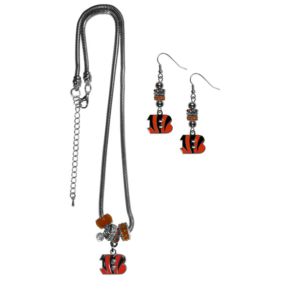 Cincinnati Bengals Euro Bead Earrings and Necklace Set