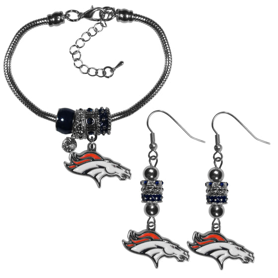 Denver Broncos Euro Bead Earrings and Bracelet Set