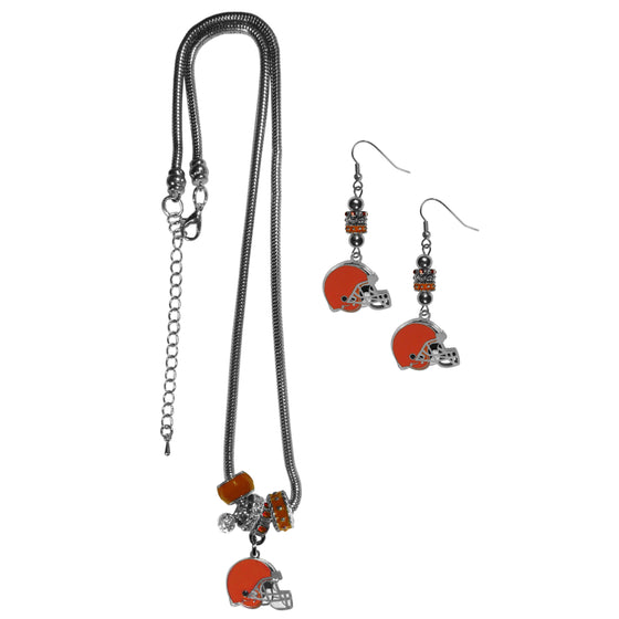 Cleveland Browns Euro Bead Earrings and Necklace Set