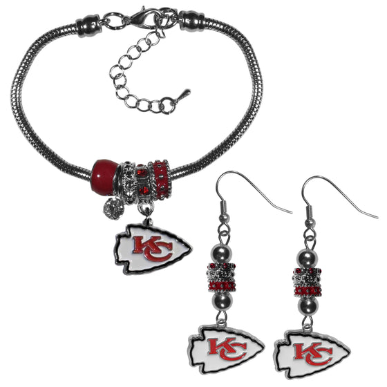 Kansas City Chiefs Euro Bead Earrings and Bracelet Set