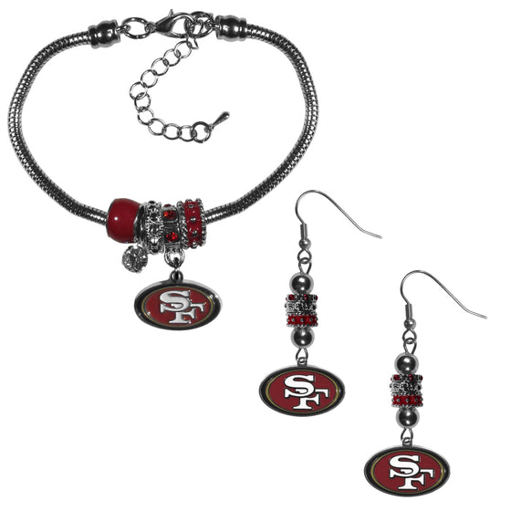 San Francisco 49ers Euro Bead Earrings and Bracelet Set