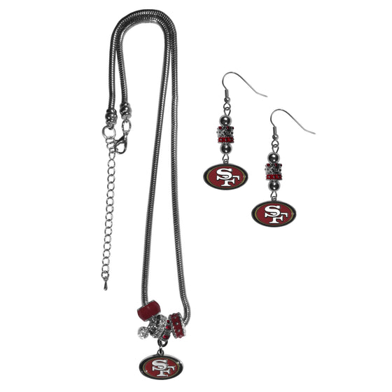 San Francisco 49ers Euro Bead Earrings and Necklace Set