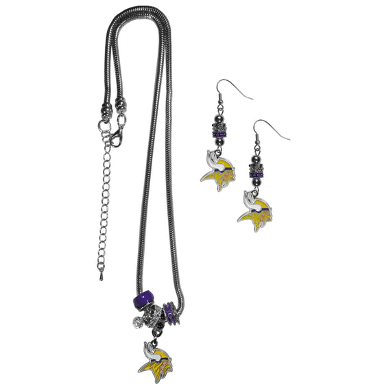 Minnesota Vikings Euro Bead Earrings and Necklace Set