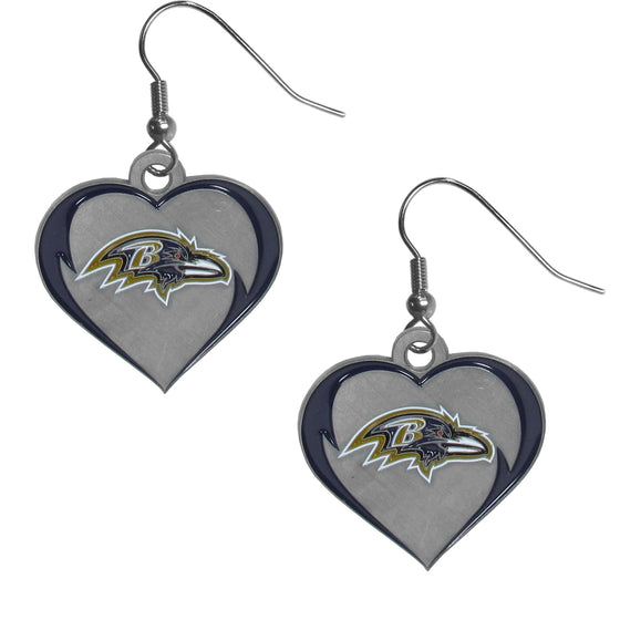 Baltimore Ravens Heart Dangle Earrings