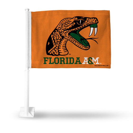 NCAA  Florida A&M Rattlers Orange Double Sided Car Flag -  16" x 19" - Strong Pole that Hooks Onto Car/Truck/Automobile