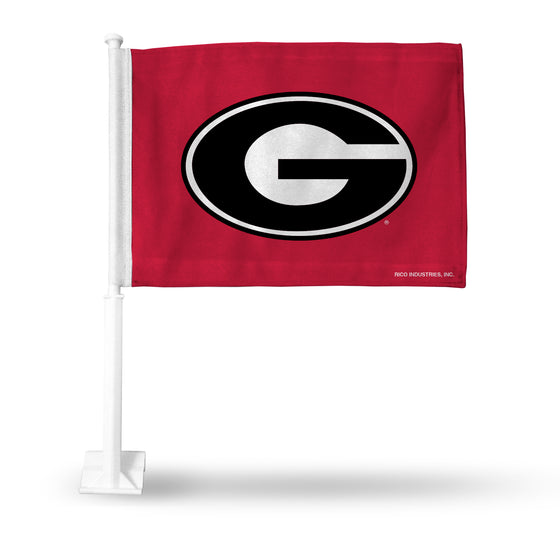 NCAA  Georgia Bulldogs Red Double Sided Car Flag -  16" x 19" - Strong Pole that Hooks Onto Car/Truck/Automobile