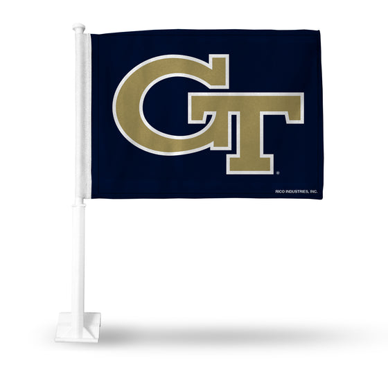 NCAA  Georgia Tech Yellow Jackets Standard Double Sided Car Flag -  16" x 19" - Strong Pole that Hooks Onto Car/Truck/Automobile