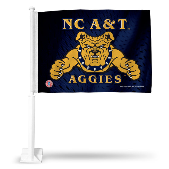 NCAA  North Carolina A&T Aggies Standard Double Sided Car Flag -  16" x 19" - Strong Pole that Hooks Onto Car/Truck/Automobile