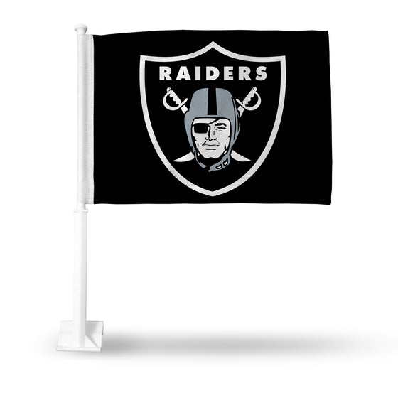 NFL Football Las Vegas Raiders Black Double Sided Car Flag -  16" x 19" - Strong Pole that Hooks Onto Car/Truck/Automobile