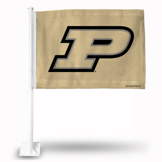 NCAA  Purdue Boilermakers Gold Double Sided Car Flag -  16" x 19" - Strong Pole that Hooks Onto Car/Truck/Automobile