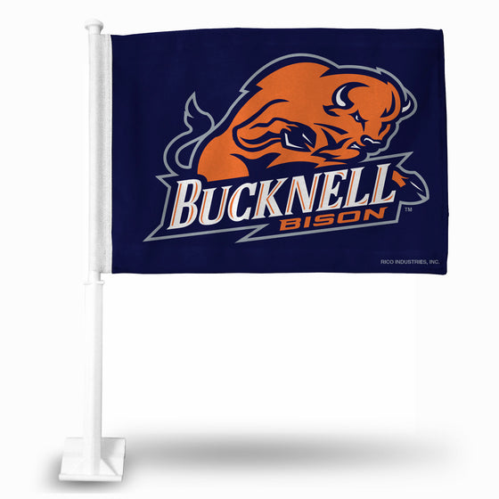 NCAA  Bucknell Bison Standard Double Sided Car Flag -  16" x 19" - Strong Pole that Hooks Onto Car/Truck/Automobile