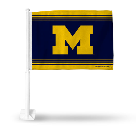 NCAA  Michigan Wolverines Blue Double Sided Car Flag -  16" x 19" - Strong Pole that Hooks Onto Car/Truck/Automobile