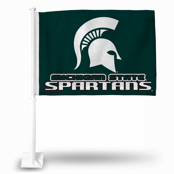 NCAA  Michigan State Spartans Standard Double Sided Car Flag -  16" x 19" - Strong Pole that Hooks Onto Car/Truck/Automobile