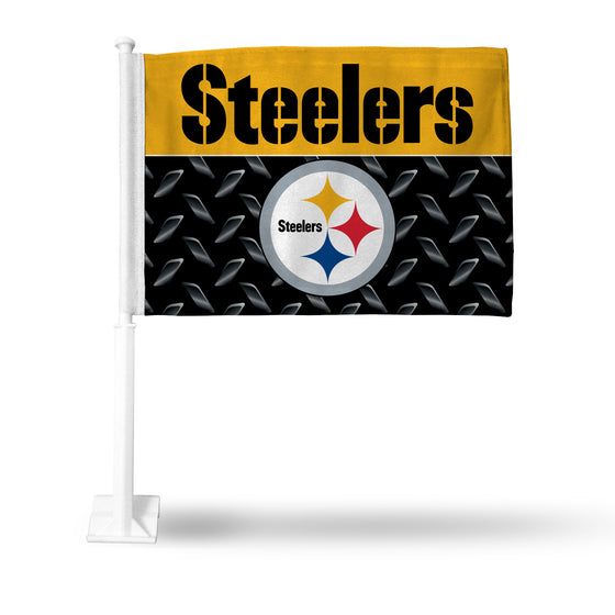 NFL Football Pittsburgh Steelers Black Double Sided Car Flag -  16" x 19" - Strong Pole that Hooks Onto Car/Truck/Automobile