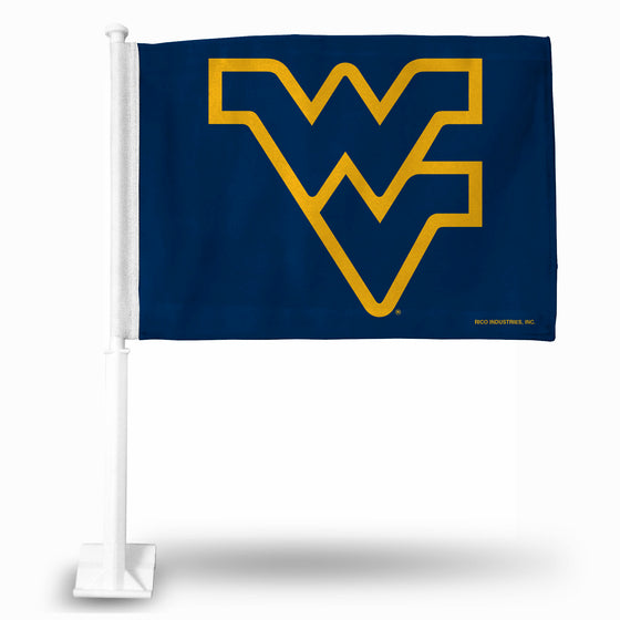 NCAA  West Virginia Mountaineers Blue Double Sided Car Flag -  16" x 19" - Strong Pole that Hooks Onto Car/Truck/Automobile