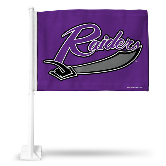 NCAA  Mount Union  Purple Raiders Standard Double Sided Car Flag -  16" x 19" - Strong Pole that Hooks Onto Car/Truck/Automobile