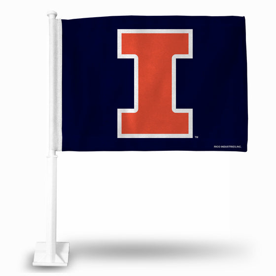 NCAA  Illinois Fighting Illini Standard Double Sided Car Flag -  16" x 19" - Strong Pole that Hooks Onto Car/Truck/Automobile